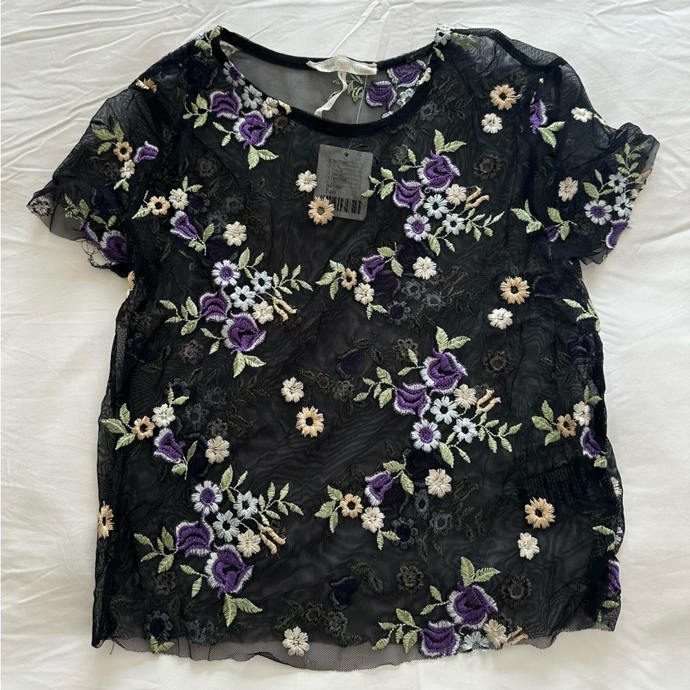 Black mesh urban floral top